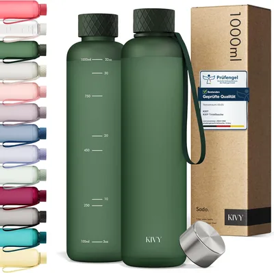 KIVY Trinkflasche 1 Liter - Geeignet für Kohlensäure & Leckdicht - Für Sport, Schule & Büro - Fitnessflasche Gym Flasche