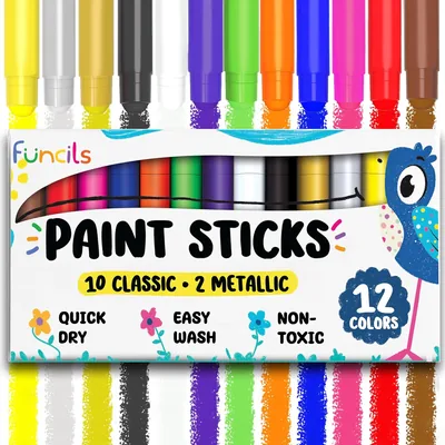 Funcils 12 Non-Toxic Tempera Paint Sticks - Quick Dry Art Set
