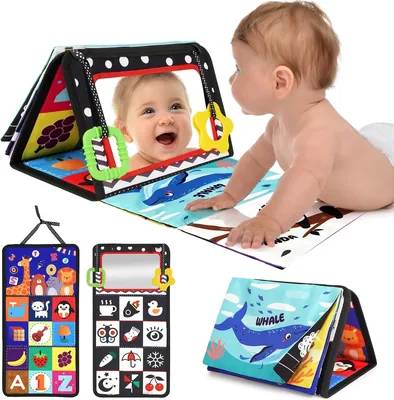 Jouet BeBe 0-3-6-9-12 Mois - Miroir d'Éveil Pliable avec Jouet de Dentition et Livre Papier froissé Sensoriel (Noir et Blanc) - Meilleur Prix
