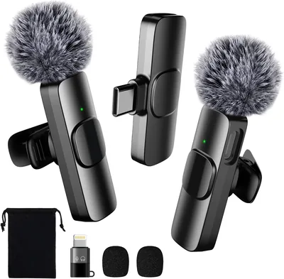 Microphone Lavalier sans fil pour iPhone/Android - Microphone mini pour enregistrement vidéo Podcasts Interviews YouTube TikTok Vlogging