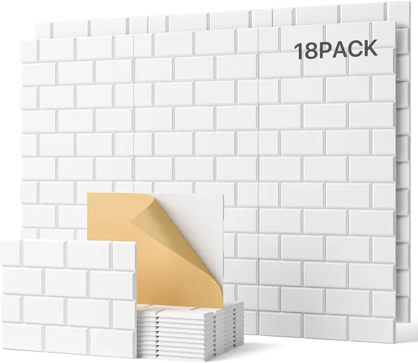 Soundsbay Acoustic Wall Stickers - 18 Pièces Autocollants Muraux Rectangle Panneau Acoustique Type Briques pour Traitement Acoustique et Décoration