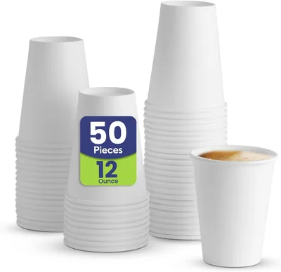 SNH Packing 12oz White Coffee Cups (Pack of 50)
