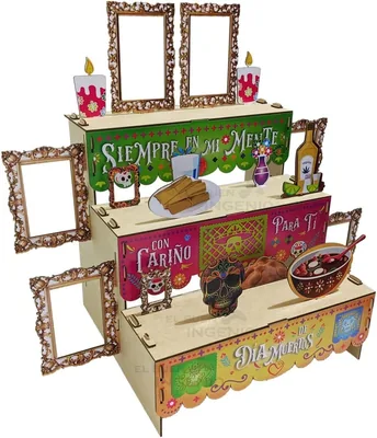 Hermosa Ofrenda Decorada para Día De Muertos Altar Frase Con Decoración Y Adornos