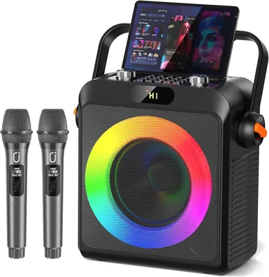 JYX Bocina Karaoke con Micrófonos Inalámbricos RGB y Batería de 5000 mAh