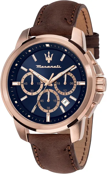 Maserati Zegarek męski, chronograf, analogowy, 44 mm, limitowana edycja kolekcja SUKCES - R8871621040, brązowy, Best Deal