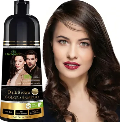 Herbishh Dark Brown Hair Dye Shampoo 3 in 1: 100% Grey Coverage, 20-25 Min Long-Lasting Color