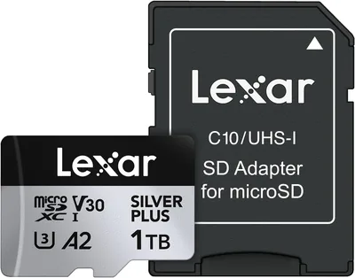 Lexar 1T Professional Silver Plus microSDXC Memory Card, UHS-I, C10, U3, V30, Full-HD & 4K Video, Up
