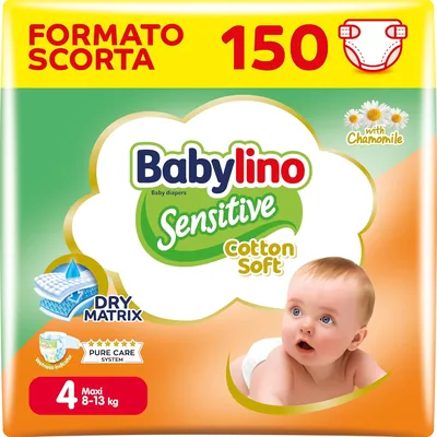 Pannolini Babylino Sensitive in Cotone Morbido, Taglia 4 (Maxi), 150 Unità - Miglior Affare