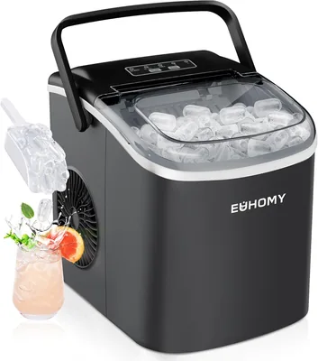 EUHOMY Hacedor de Hielo 12kg/24H, 9 cubos en 6 minutos, Hacedor Autolimpiante de Hielo, 2 tamaños de hielo, con mango, pala y cesta, S/N: EU-IM001