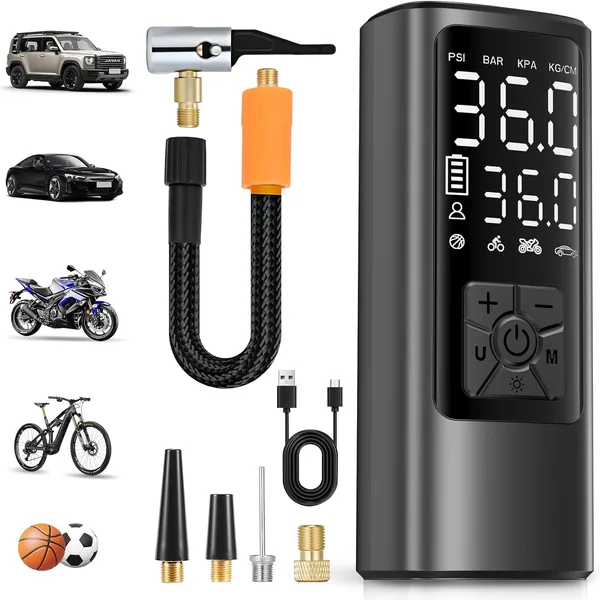 HOVVIDA Portable Air Compressor, Inflator Wheels Car 150 PSI (10.3 Bar) 5V, Air Compressor Car Bicycle, Rechargeable Battery with LED, for Car, Motorcycle, Bicycle, Ball