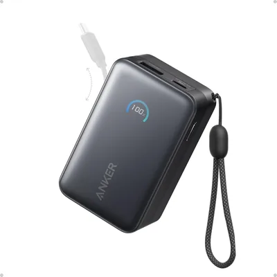 Anker Nano Powerbank 10000mAh met 70cm Anker InstaCord Kabel, Compact 45W Max Batterijpakket, Zwart (16% Korting)