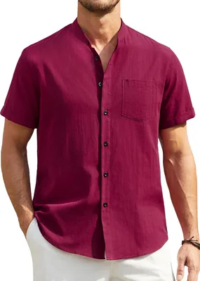 Chemise Linen Henley Homme Enlision - Col Mao Court Manches Été S-4XL