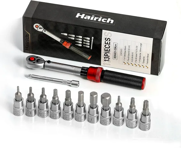 Hairich Torque Wrench Bicycle 1/4 Inch, 1-25 Nm, 13-Piece Small Torque Wrench Set, 72 Teeth Reversible Ratchet, Ratchet Box Including 10 cm Extension Rod, Hexagon Socket and Torx