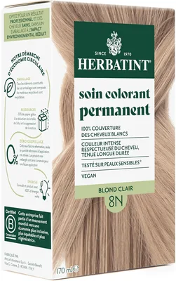 Herbatint Couleur de Cheveux Permanent 8N Blonde Clair - 170 ml | Sans Ammoniaque, Couverture Totale des Cheveux Blonds | Dermatologique - 83% de Réduction