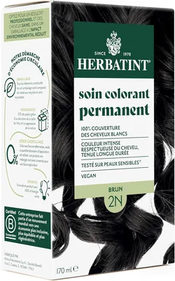 Herbatint Couleur de Cheveux Permanente Traitement 2N Marron - 170 ml | Sans Ammoniaque, Couverture Totale des Cheveux Blancs | Testé Dermatologiquement (83% de Réduction)
