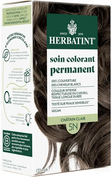 Herbatint Coloration Capillaire Permanente 5N Chocol Clair - 170 ml | Sans Ammoniac, Couverture 100% Cheveux Blancs
