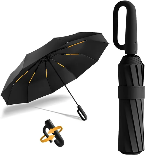 Paraguas Plegable Automático con Hebilla de Anillo, Paraguas de Bolsillo Reforzado, Sombrilla Grande Resistente al Viento, Con 20 Varillas Reflectantes y Protección UV, Para Hombre - Mejor Oferta