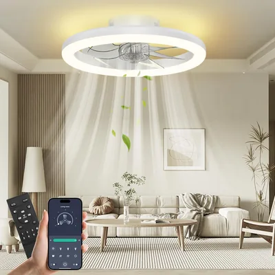Nalezuns Deckenventilator mit Beleuchtung, 40 cm LED-Dimmbarer Deckenleuchte, App- und Fernbedienung, Esszimmerlampe mit Ventilator, 6
