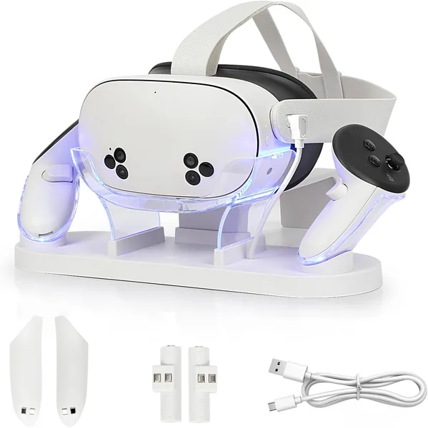 Oplaadstation voor MetaQuest 3S/Quest 3 met snel opladen en LED-aanduiding, USB-C Oplaadstation