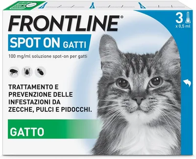 Frontline Spot On 3 Pipette per Gatti, Repellente Duraturo contro Zecche, Pulci e Lenticchie, Protezione per Gatti e Gattini