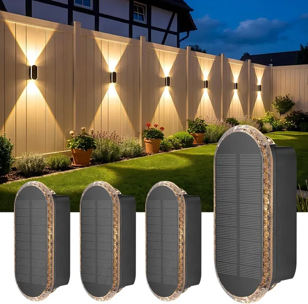 ELLASAY Solar Outdoor Wall Sconce, Outdoor Solar Lamps Up and Down IP65 Waterproof, 3 Bright Colors Solar Lights Outdoor Garden Wireless For Patio Deck Fence 4 Pack