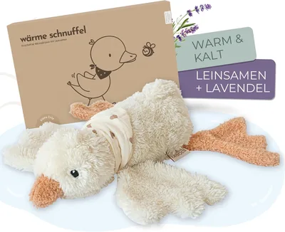 Björkii Wärmekissen Baby & Kinder mit Leinsamen für Mikrowelle - Ente | Kuscheltiere und Wärmekissen zum Aufwärmen oder Abkühlen
