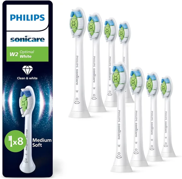 Philips Sonicare W2 Optimal White - Oryginalne głowki szczoteczki, 8 sztuk, Biały, HX6068/87 - Best Deal