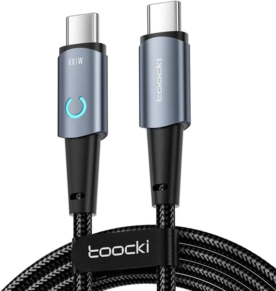 Toocki USB C Kabel 100W, 2M z Oplotem Typu C i Wskaźnikiem LED, Kompatybilny z iPhone 15/15 Pro/Plus/Pro Max oraz iPad Air - Najlepsza Oferta