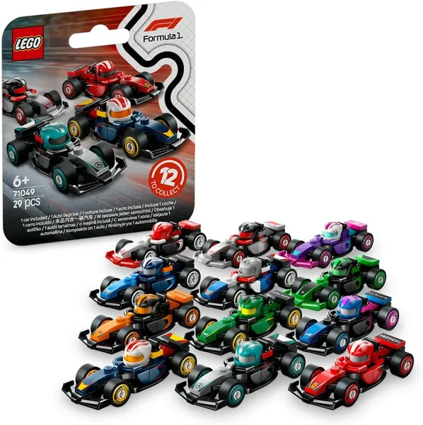 LEGO Minifigures F1 Collectible Race Cars Toys - Get 1 of 12 Mini Car Models with Drivers Helmets & Moving Wheels - Formula 1 Teams incl. Ferrari, Mercedes, McLaren, Red Bull - Mys