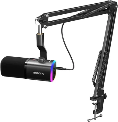 MAONO Micrófono Dinámico para Gamer con Brazo: Mejora tu Podcast con XLR/USB y Control de Ganancia
