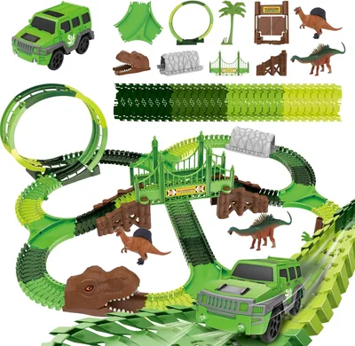 Carrinho de Dinossauro Pista com Looping Radical e Luzes e Sons - 92 Peças