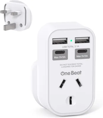 One Beat UK Travel Adapter - 2 USB C Charger