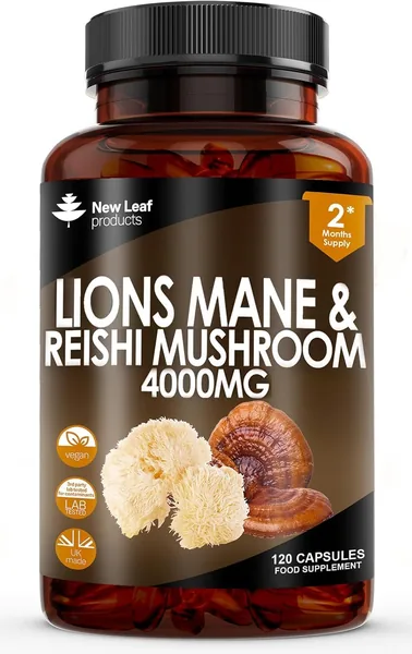 Lions Mane Kapslar 4000mg Reishi Pil - Högst Stärkad Lions Mane Supplement - 120 Vegana Lions Mane Pulver Kapslar