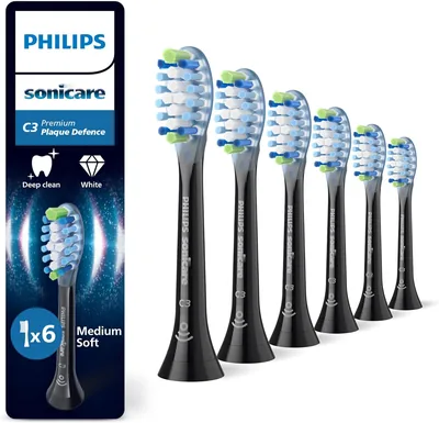 PHILIPS Sonicare C3 Premium Plaque Defence, ektt tandborsthuvud, svart, 6-paket, HX9046/88