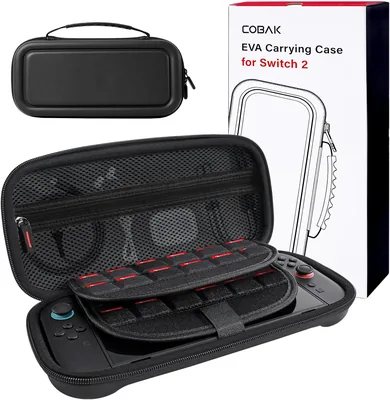 Estuche CoBak Nintendo Switch 2 (2025) - 3 en 1: 2 Protectores de Vidrio + 2 Levas de Goma + Estuche Duro Portátil, Negro