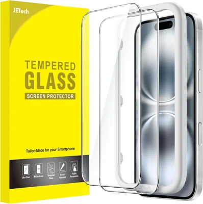JETech Schermbeschermer voor iPhone 16, 2 Stukken | 9H Temperd Glas, HD Helder, Krassenbestendig Bescherming, Eenvoudige Installatie