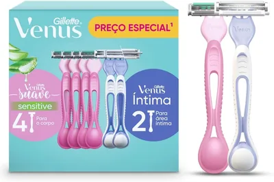 Kit Aparelho de Depilação Gillette Venus Suave 4Un + Venus Íntima 2Un - Melhor Preço