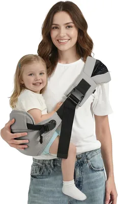 Portabebés de hombro MISSWISDOM para bebés, sling de cadera con respaldo, ligero y práctico para viajar, gris