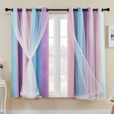 Cortinas Arco Iris XiDi para Dormitorio, Decoración con Estrellas Huecadas, Aislamiento Térmico, Anillos Incluidos