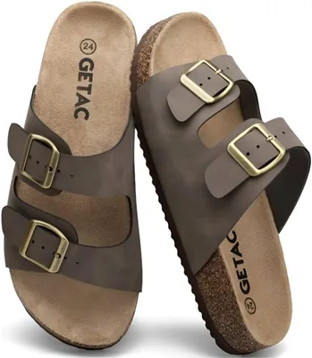 Sandalias GETAC CHANCLAS MUJER y HOMBRE con Plantilla de Corcho, Suela Antiderrapante EVA, Pantuflas Unisex, Broche Hebilla