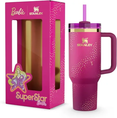 Stanley x Barbie™ '70s Superstar Quencher 40 oz | Mango con pajita, tapa de 3 posiciones, soporte para bebidas, compatible