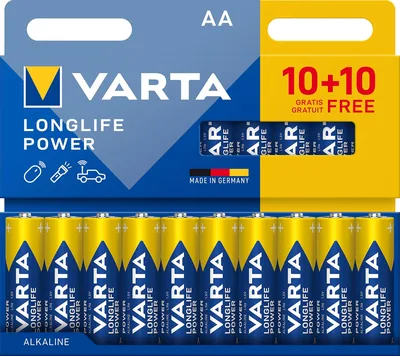 Batterie VARTA AA 10+10 (20 Pack), Confortevole alimentazione a lunga durata, 1.5V Alkaline, Ideali per giocattoli, mouse wireless, torce elettriche, Il 90% riciclabili
