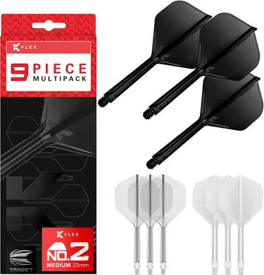 Target Darts K-Flex Integralne Lotki i Sztylety, Zestaw 9 sztuk, Wielopak - K Flex w 3 kolorach | Czarny, Biały, Przejrzysty, Najlepsza Oferta
