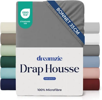 Feuille de lit Dreamzie ajustée 140 x 190/200 cm Poches profondes pour matelas épais - 100 % Microfibre - Charbon, Certifié sans produits chimiques (Meilleure Offre)