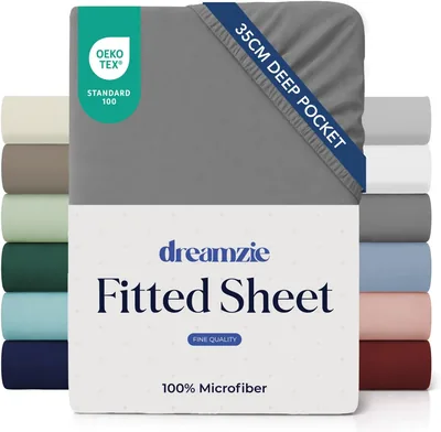 Dreamzie Blad 160 x 200 med Kap 35 cm för Dick Matras - 100% Mikrofiber - Anthracit, Certifierat utan Kemikalier (OE)