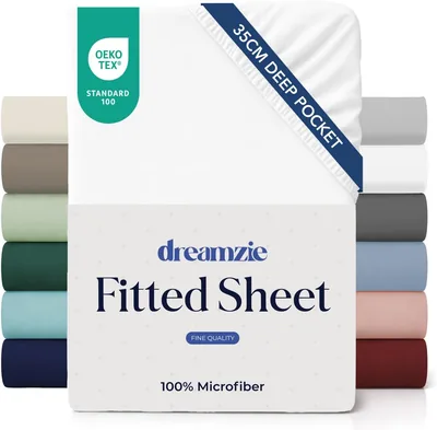 Dreamzie Blad 160 x 200 cm med Kap 35 cm för Dicka Matras - 100% Microfiber i Brökad White, Certifierat utan Kemiproduct (Best Deal)