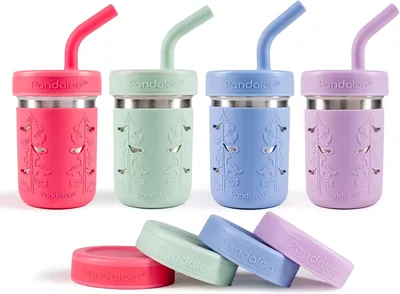 Pandaloo® Smoothie Cups for Kids - BPA-Free Stainless Steel Toddler Tumbler with Straw