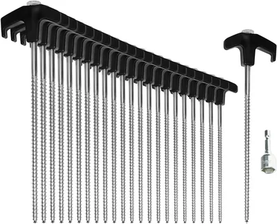 COM-FOUR® 24 stjärn Steel Tent Pegs med Adapter för Cordless Screwdriver | Stegpeger - robusta grunna naglar med tråd för kampering