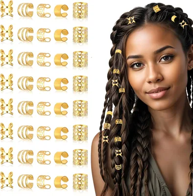 40 Pièces Anneaux Tressés en Or pour Tresses, Bijoux pour Tresses, Clips Ajustables pour Tresses, Accessoires pour Dreadlocks, Bijouterie pour Cheveux