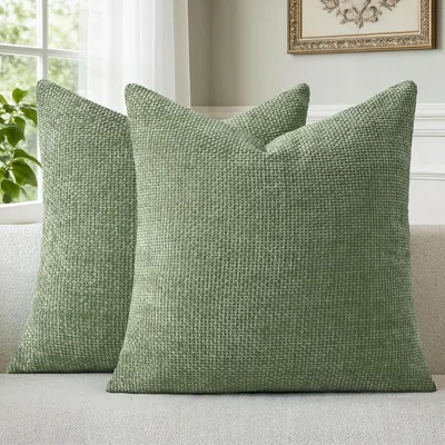Moment Moss Green Chenille Cushion Covers 50x50cm (Pack of 2) - Best Deal